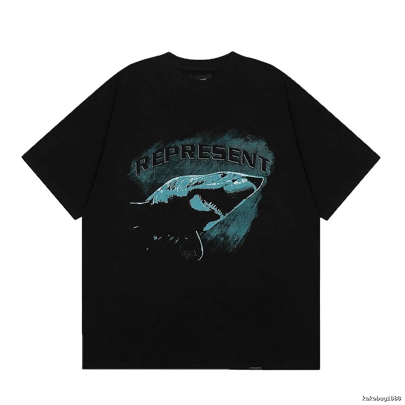 Represent Shark Print Retro Style Black T-Shirt