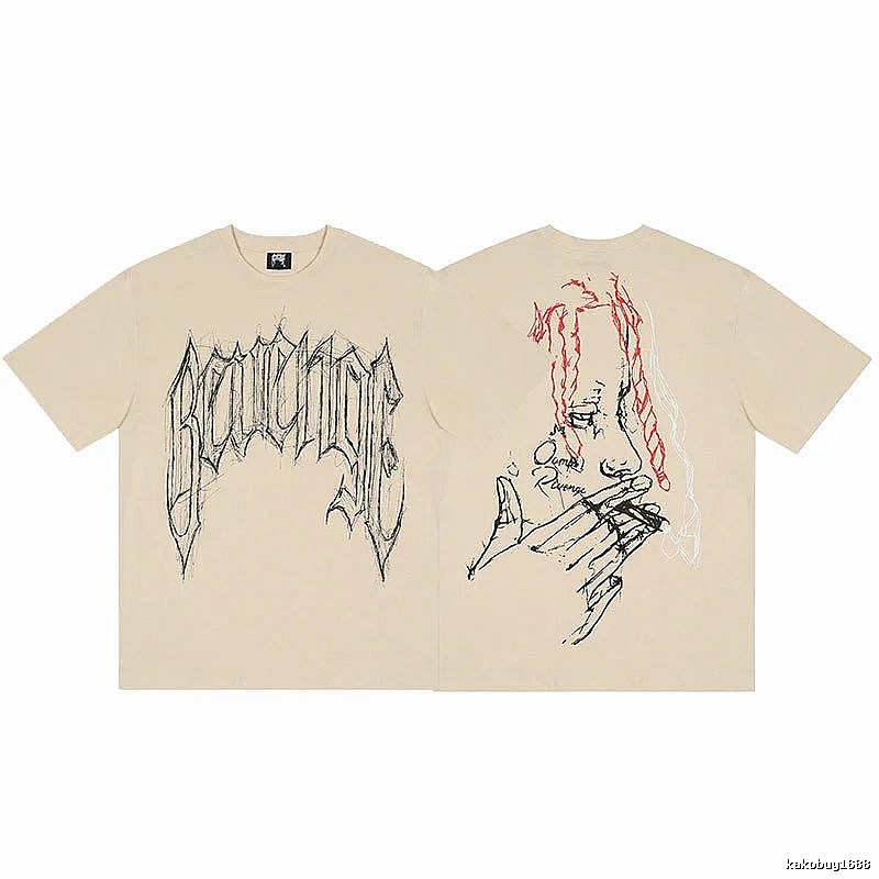 Revenge Beige Skull Graphic T-Shirt Clean Finish