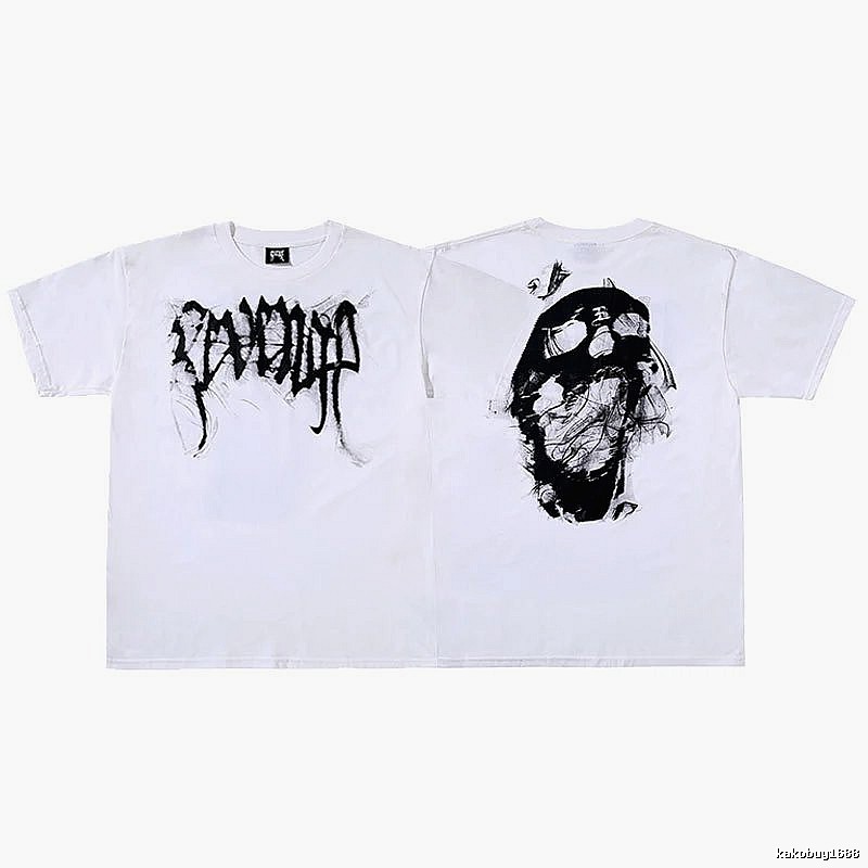 Revenge White Skull Graphic T-Shirt Streetwear Look