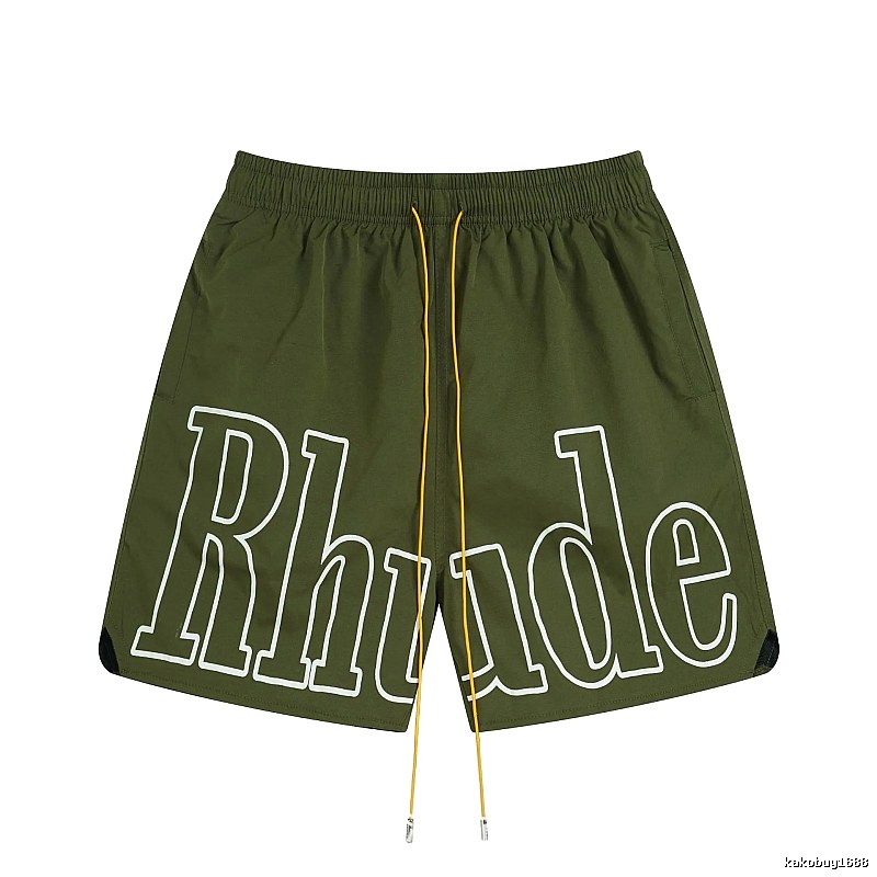 RHUDE letter-style military green shorts