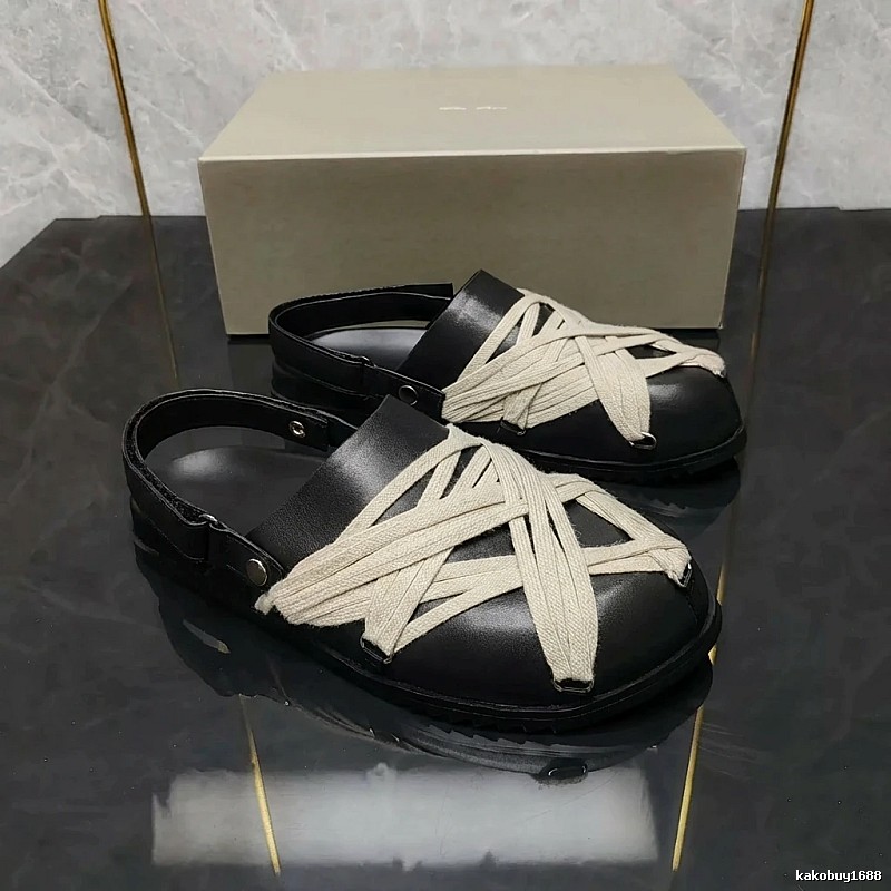 Rick Owens cross-strap dark style slippers