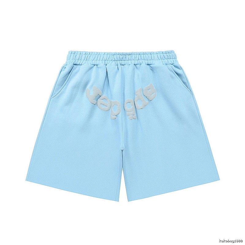 Sp5der letter-style light blue shorts