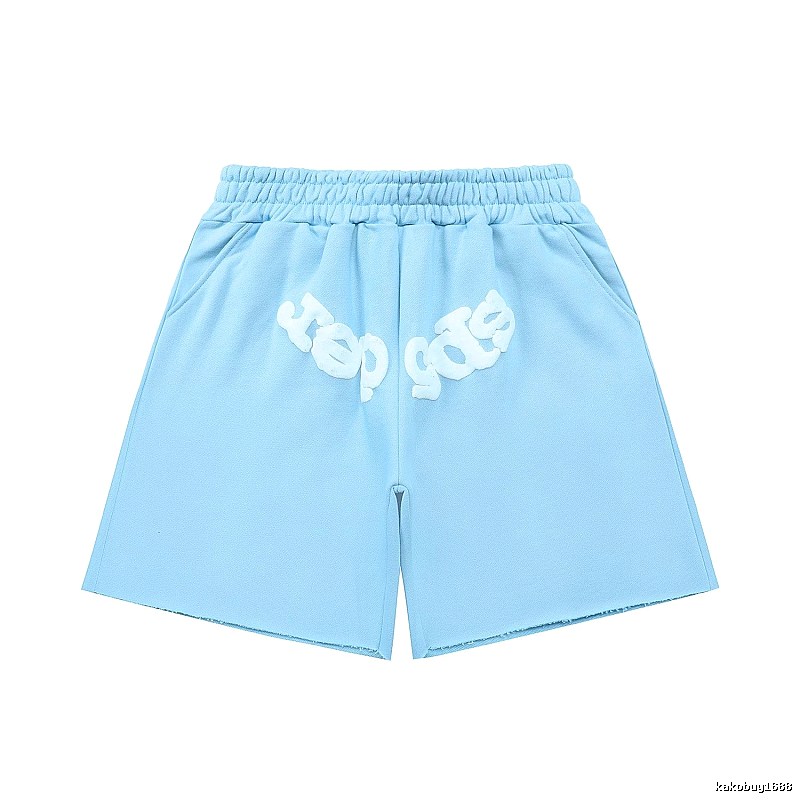 Sp5der letter-style light blue shorts