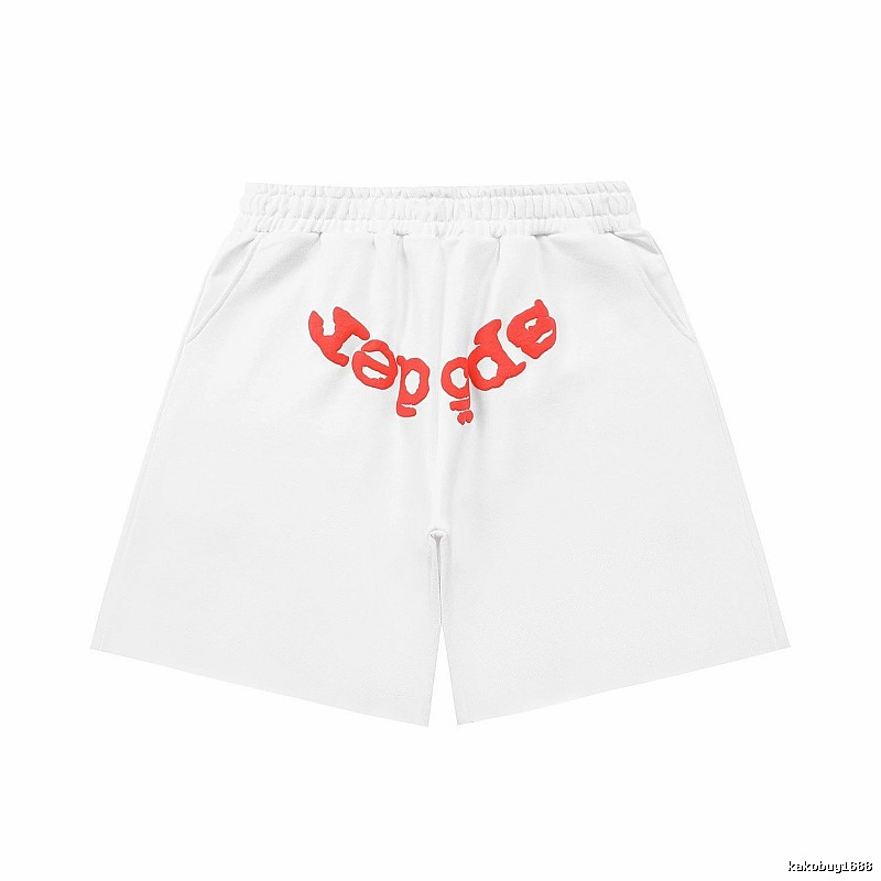 Sp5der red letter white shorts