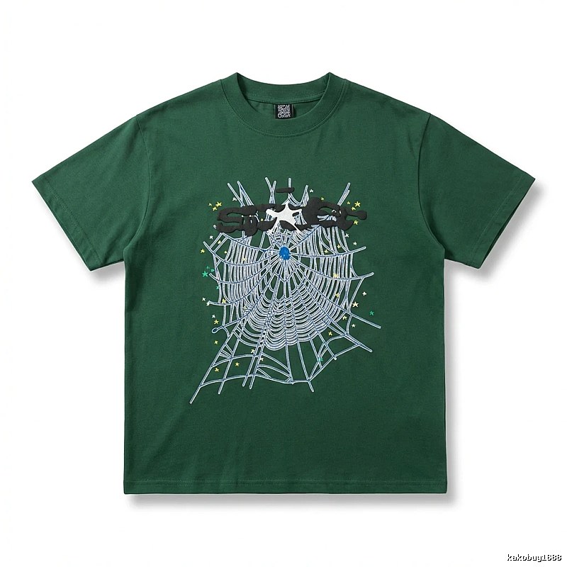Sp5der Spider Web Print Dark Green T-shirt