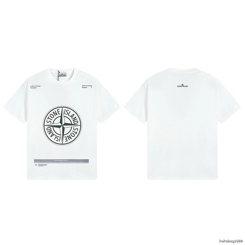 Stone Island Compass Print Casual Style White Short-sleeve T-shirt