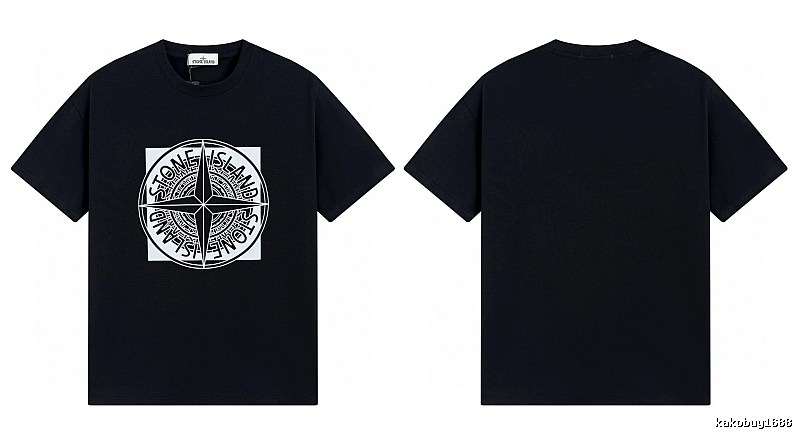 Stone Island Compass Print Street Style Black T-Shirt