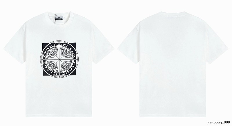 Stone Island Compass Print Street Style White T-Shirt