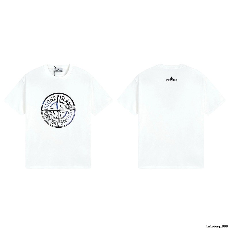 Stone Island Compass Print Street Style White T-shirt