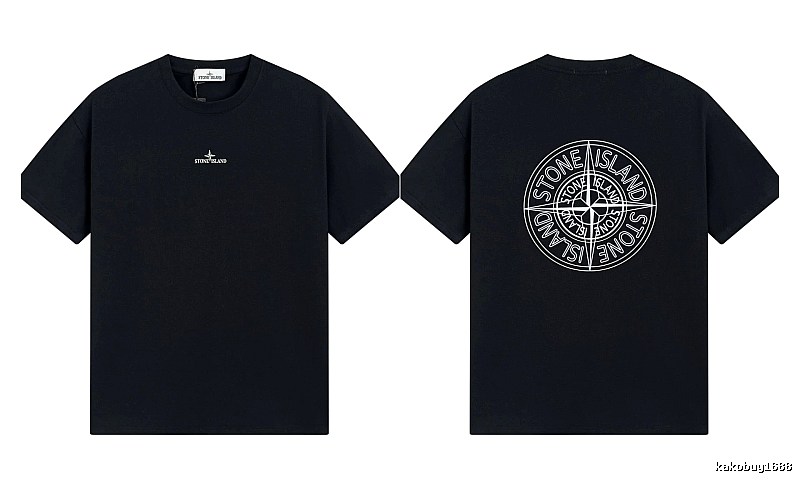 Stone Island Compass Print Trendy Cool Black T-Shirt