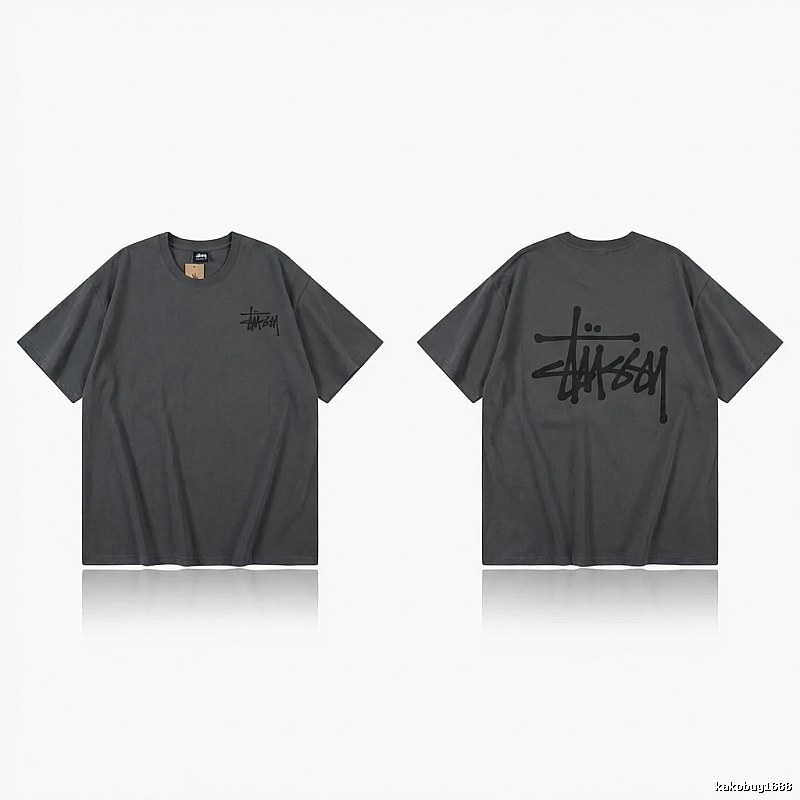 Stussy basic style simple style dark gray T-shirt