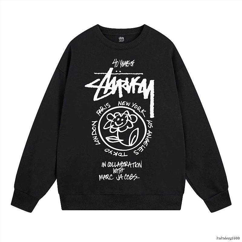 Stussy Black Style 539 Graphic SweatShirt Campus Look