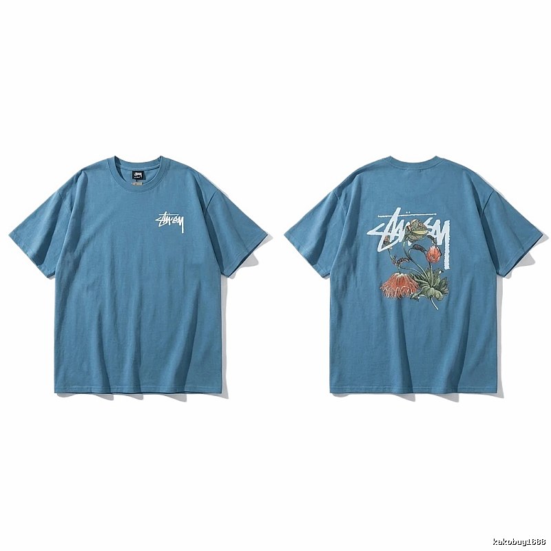 Stussy floral-style blue T-shirt