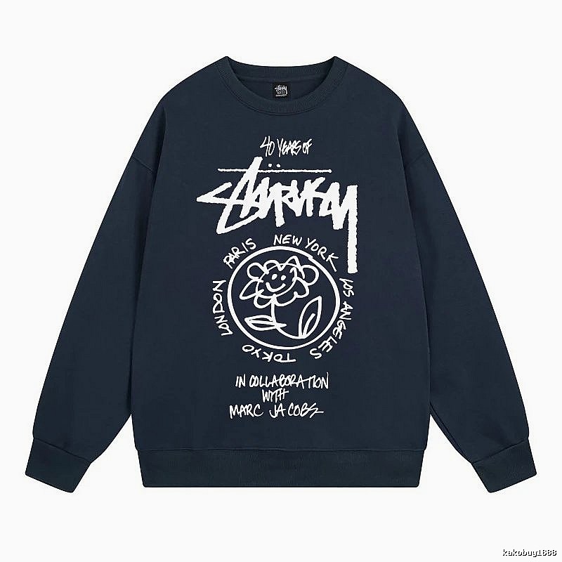 Stussy Navy Style 539 Graphic SweatShirt Poolside Style