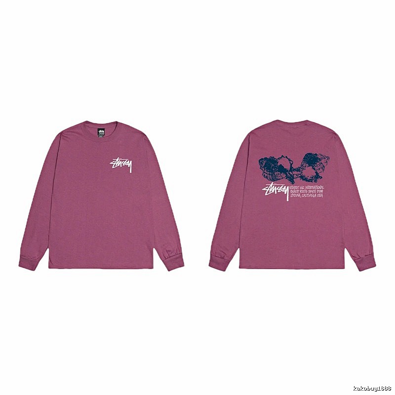 Stussy printed retro style rose red long sleeves