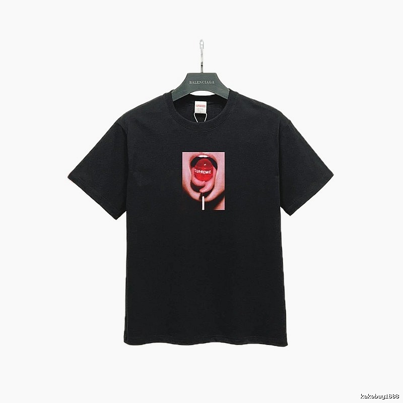 Supreme Lollipop Print Street Style Black T-Shirt