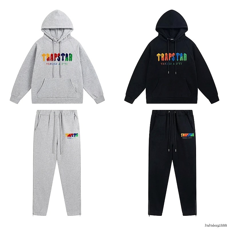 Trapstar Rainbow Wind Grey/Black Hooded Set