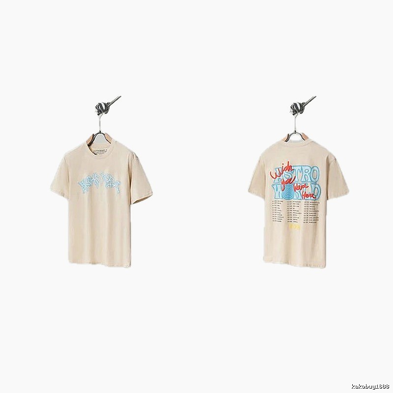 Travis Scott Astro Street Style Apricot Beige Short Sleeve T-Shirt