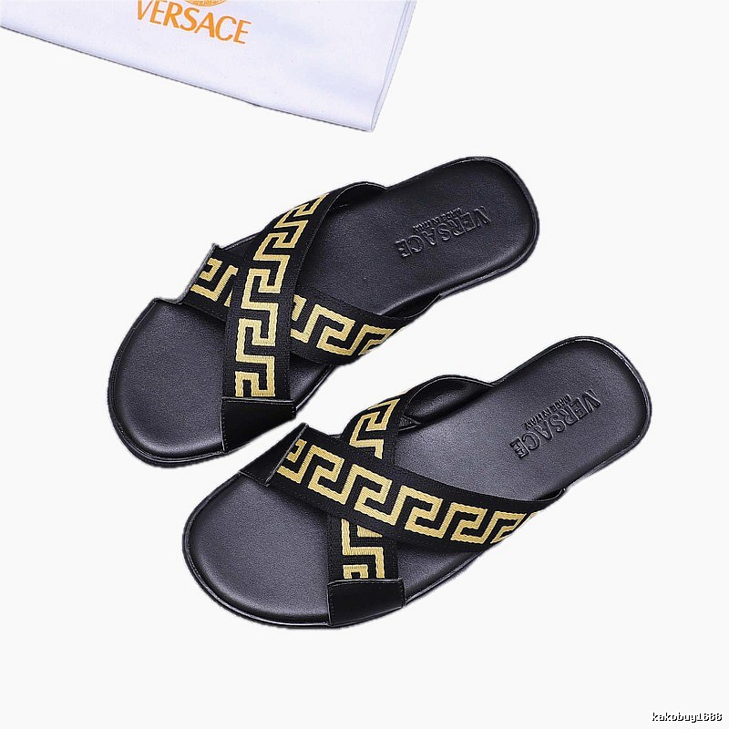 Versace Greca Collection Edgy Street Style Black & Yellow Slides