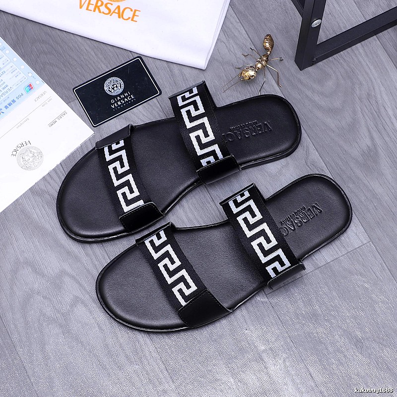 Versace Greek Key Light Luxury Style Black Slides